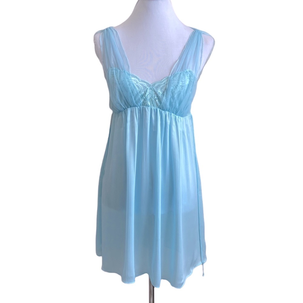 Oscar de la Renta Pink Label Sheer Blue Empire Waist Chemise Size M